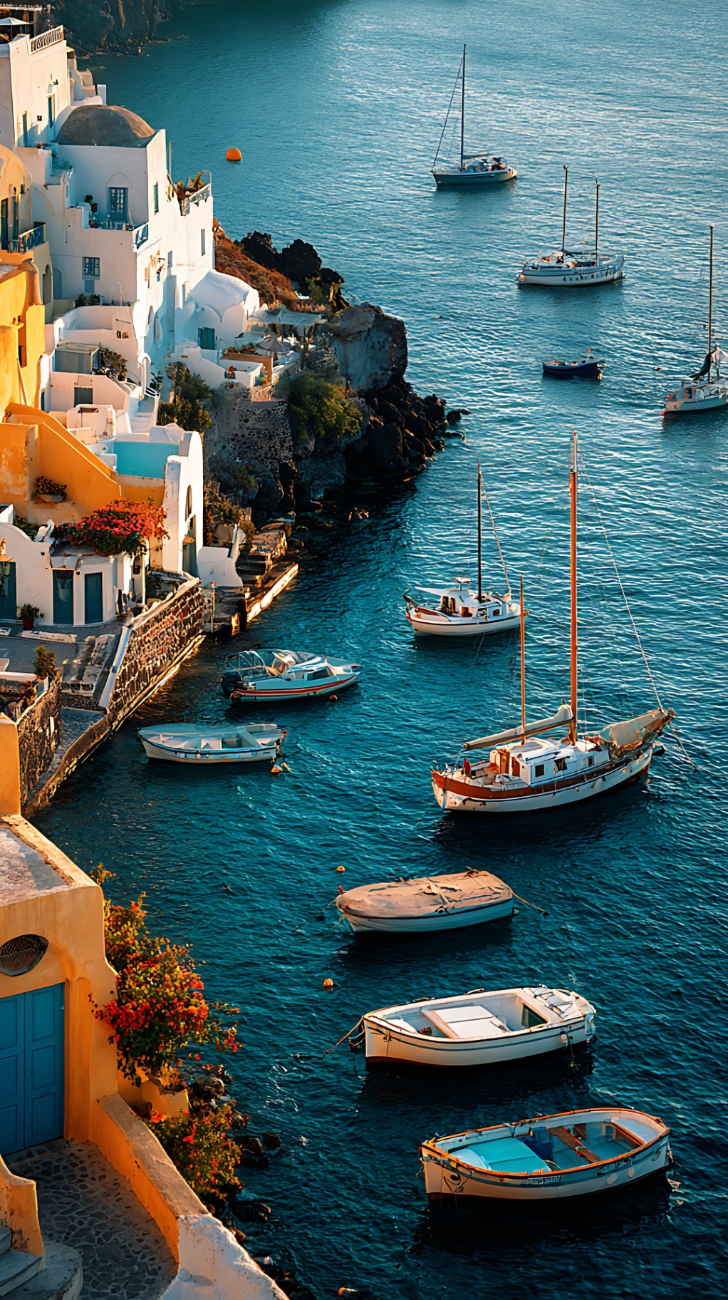 Picturesque Greek island village with sailing boats